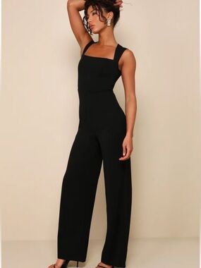 Lulu's Black Square-Neck Wide-Leg Jumpsuit